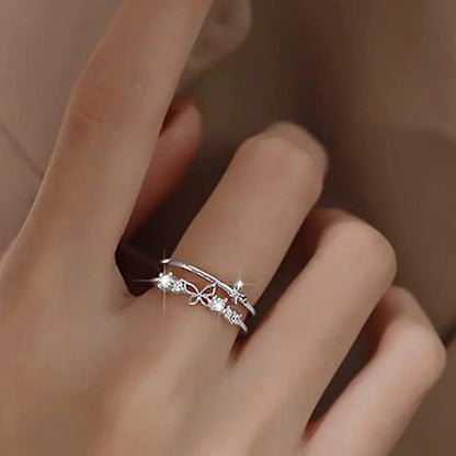 Women's Fashion Double Layer Butterfly Diamond Ring Set